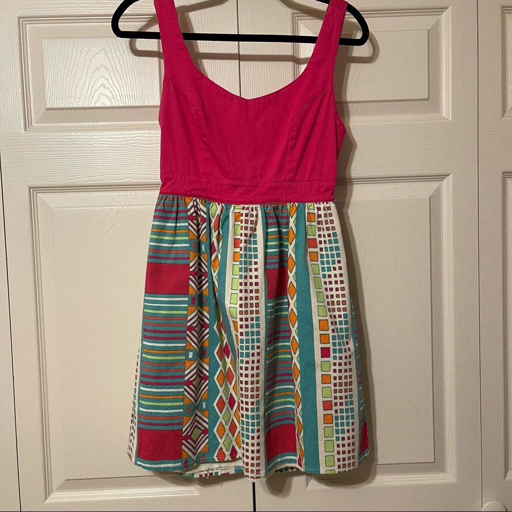 Judith March open back hot pink multiprint dress